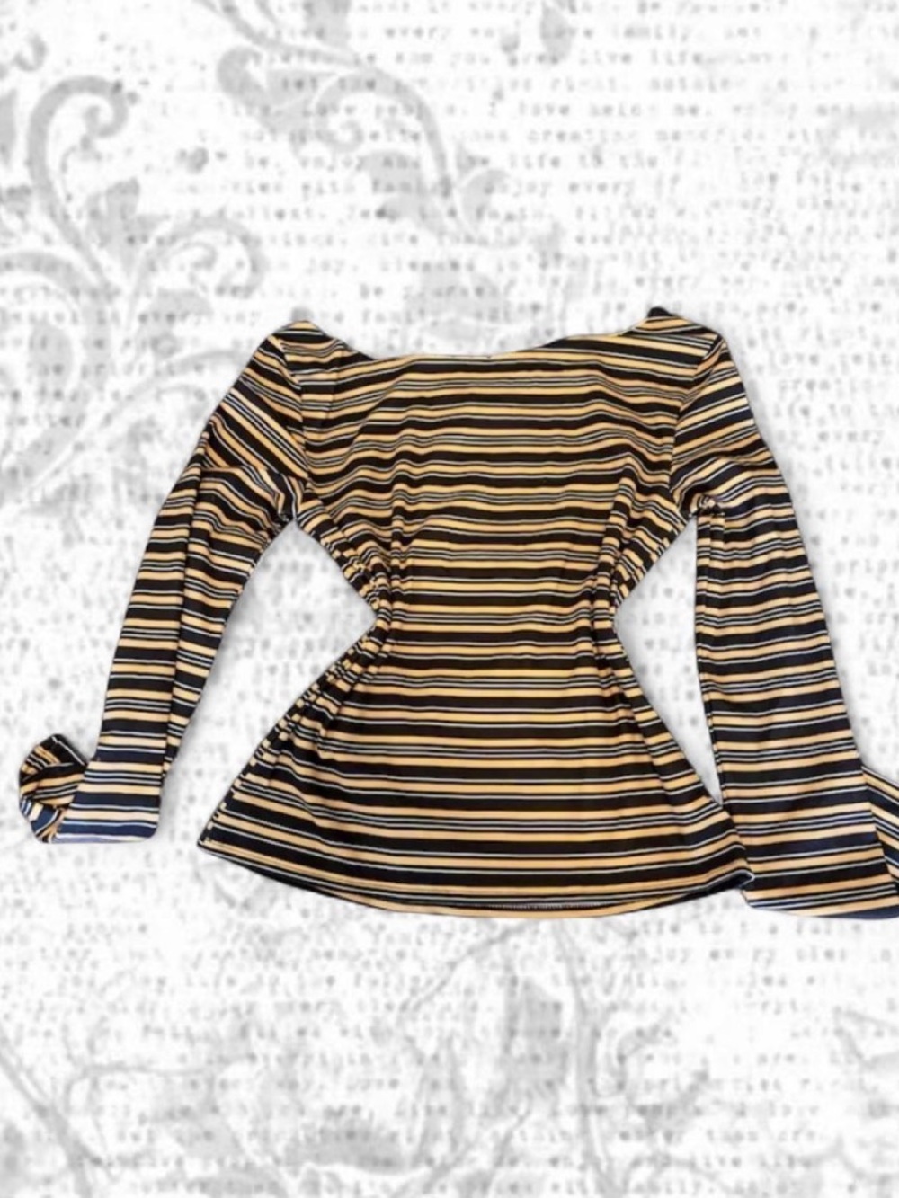 Striped Long-Sleeve Peplum Top - Black & yellow